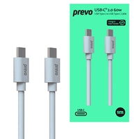 Prevo USB-C Cable 60W 1m White - Pure Copper Fast Charging Prevo USB-C Cable 60W 1m White - Pure Copper Fast Charging